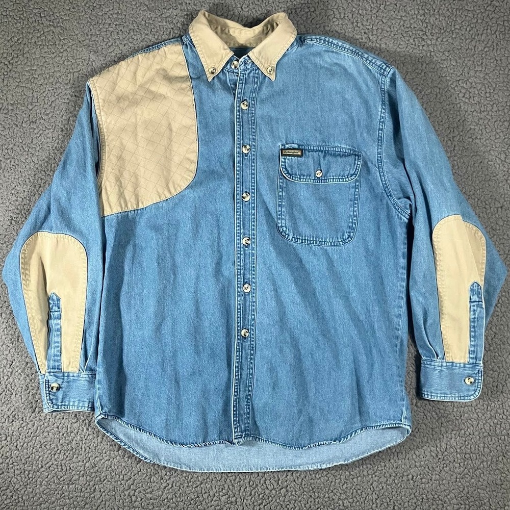 Remington Outdoor Clothing Mens Denim Shooting Shirt Blue Quilted Pad L